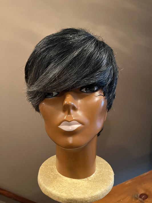 Salt and Pepper layered Pixie Cut