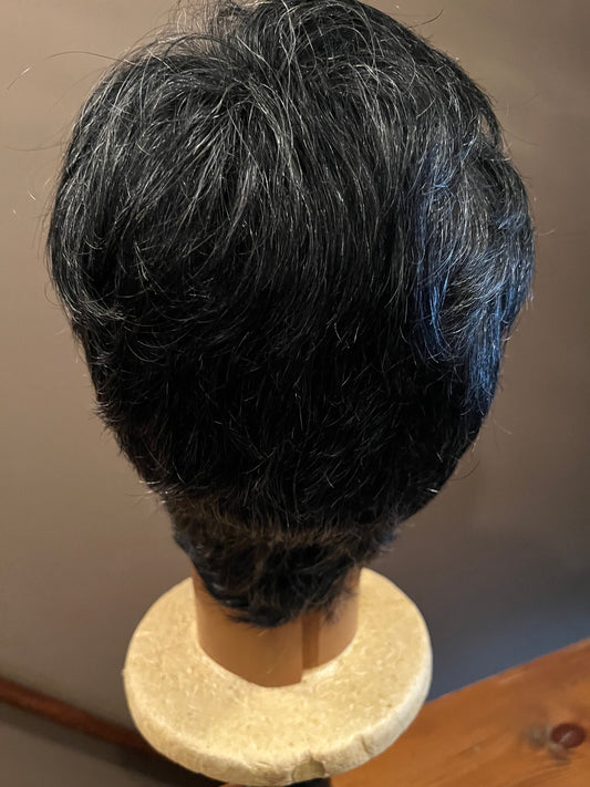 Salt and Pepper layered Pixie Cut